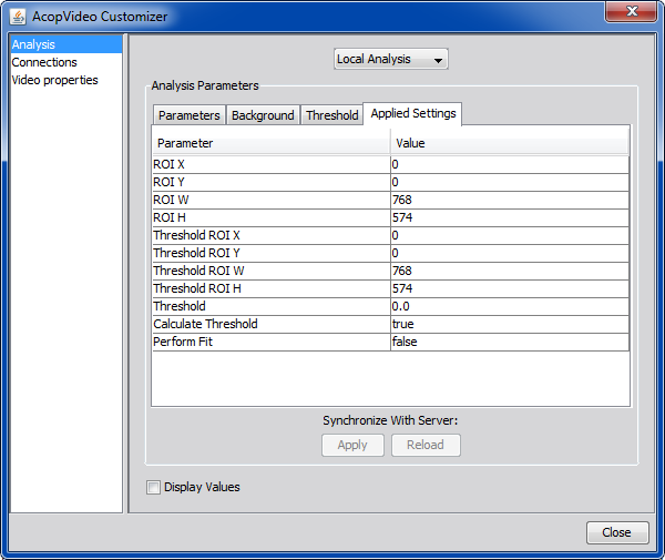 AcopVideoApplication Analysis Settings