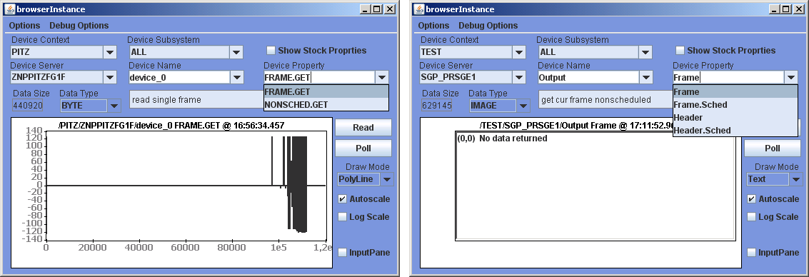 Screenshots of Java Instant Client of properties for VSv2 and VSv3